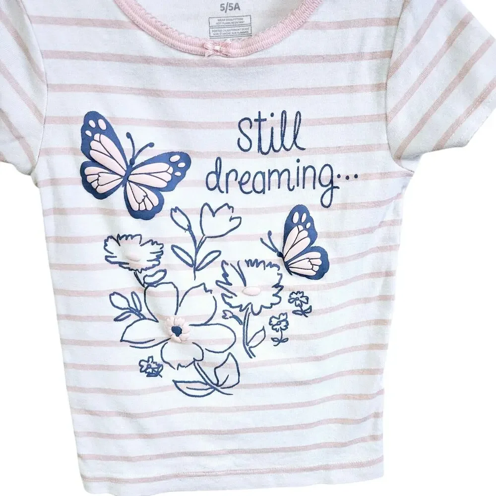 Carter's Girls 5A Short Sleeve Butterfly Graphic Tee Still Dreaming Pink Stripe